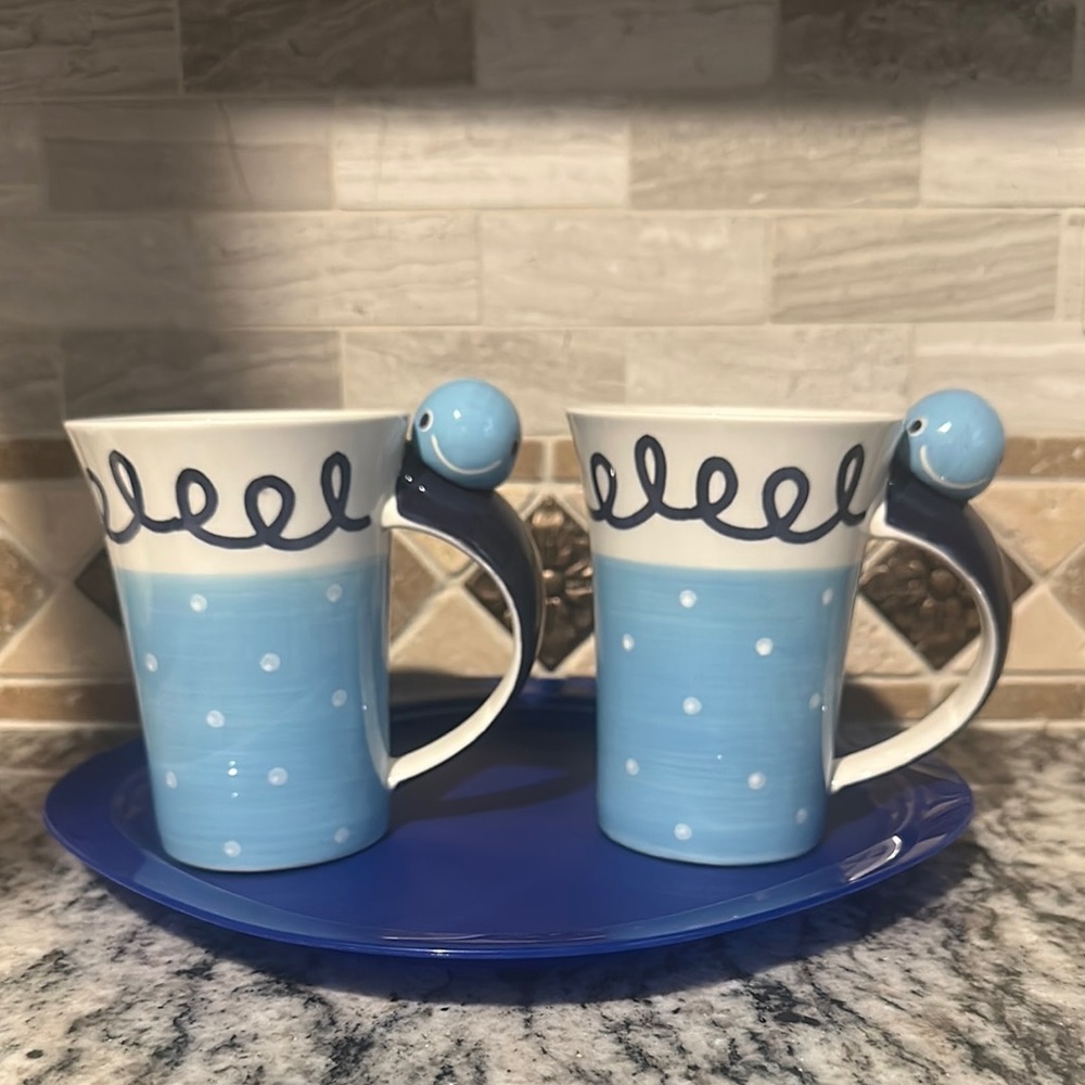 Two Whale Blue Polka Dot Mug Set